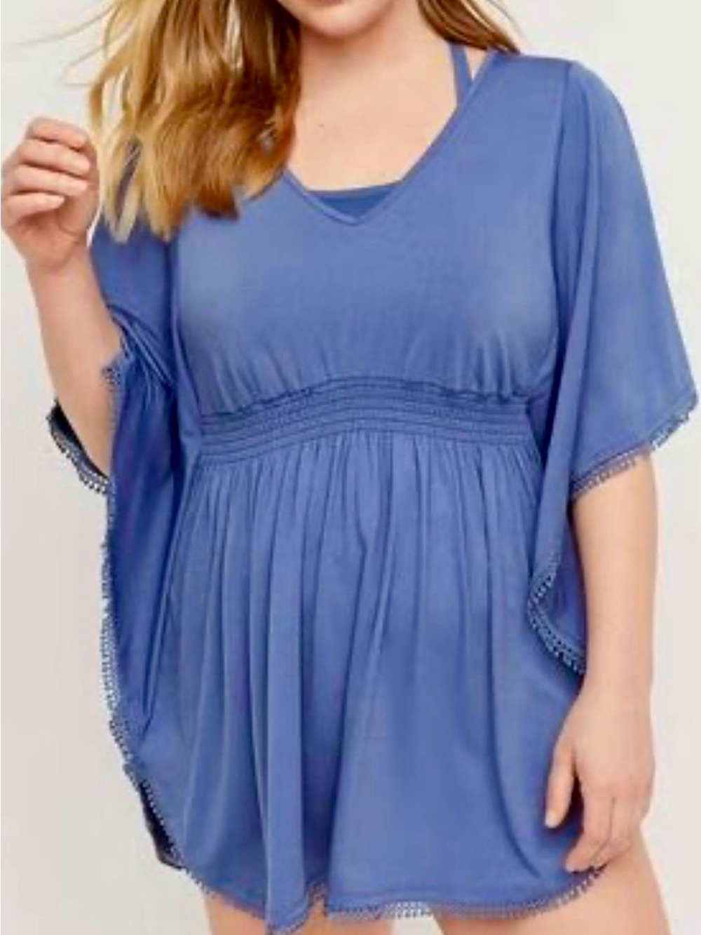 Lane Bryant Blue V-Neck Keyhole Swim Coverup